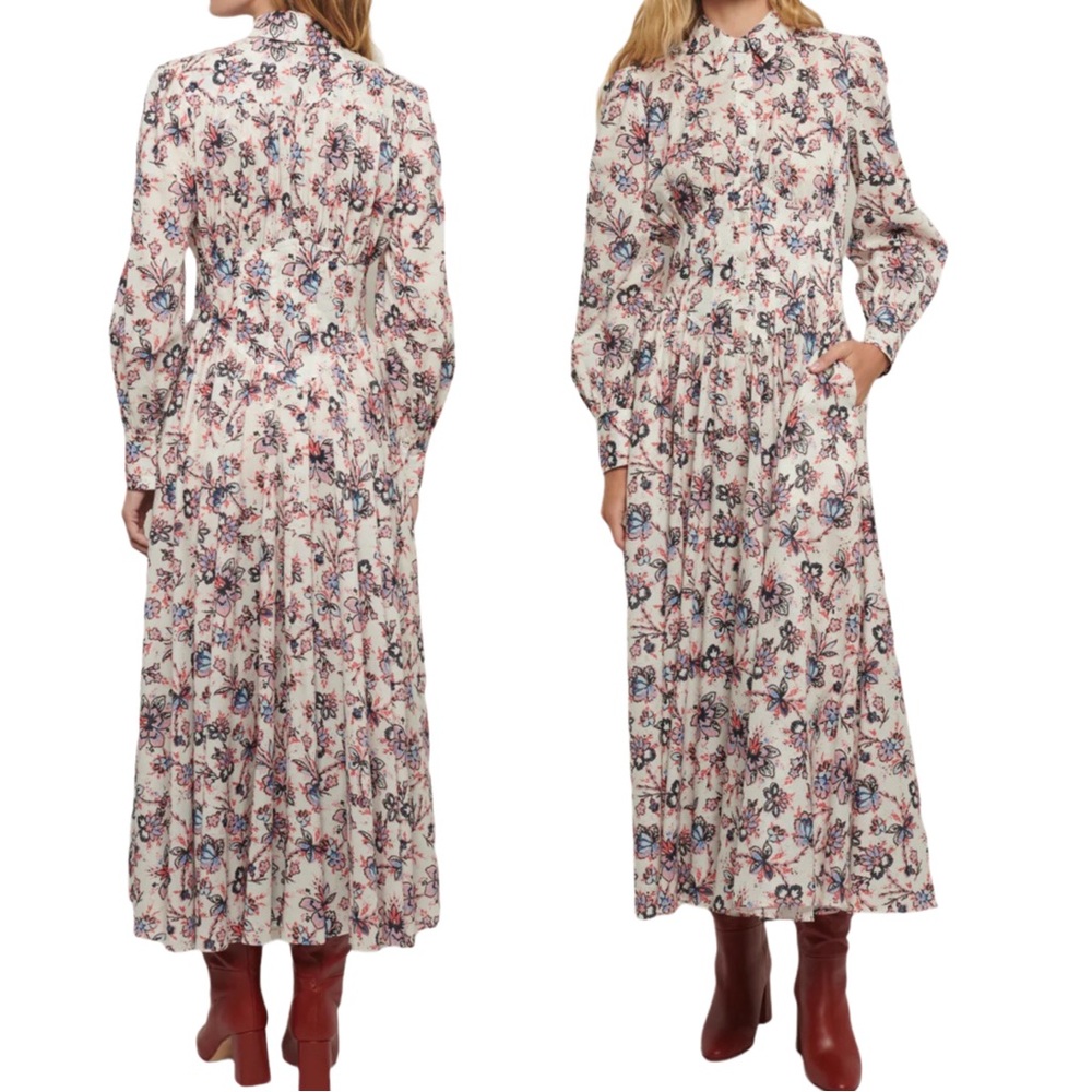 Derek Lam 10 Crosby Eleanor Gathered Floral-print Cotton Midi Shirt Dress